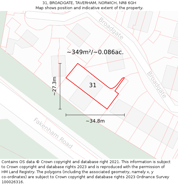 31, BROADGATE, TAVERHAM, NORWICH, NR8 6GH: Plot and title map