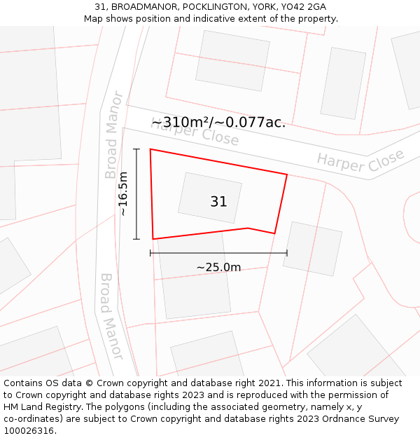31, BROADMANOR, POCKLINGTON, YORK, YO42 2GA: Plot and title map