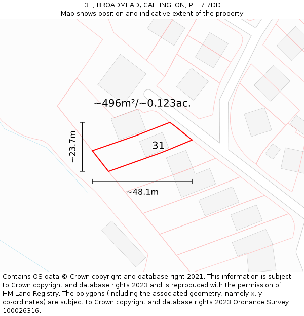 31, BROADMEAD, CALLINGTON, PL17 7DD: Plot and title map
