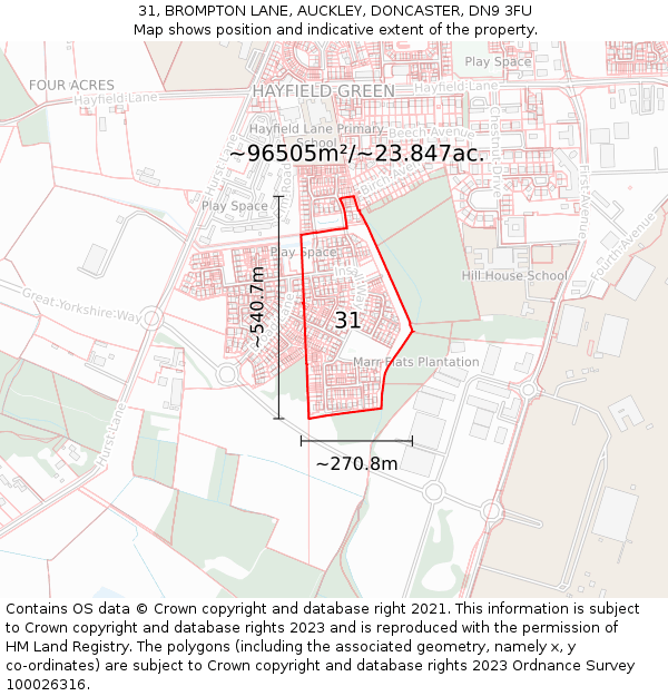 31, BROMPTON LANE, AUCKLEY, DONCASTER, DN9 3FU: Plot and title map