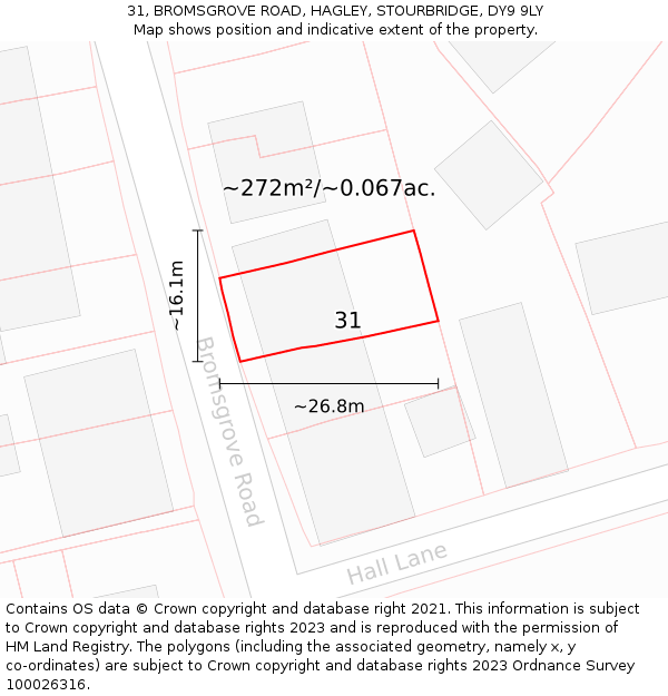 31, BROMSGROVE ROAD, HAGLEY, STOURBRIDGE, DY9 9LY: Plot and title map