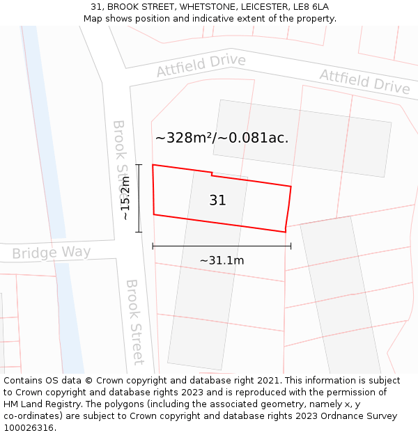 31, BROOK STREET, WHETSTONE, LEICESTER, LE8 6LA: Plot and title map