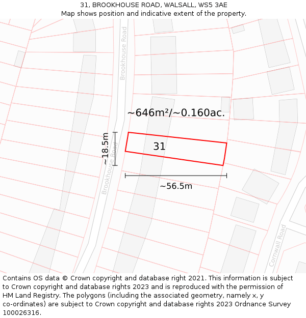 31, BROOKHOUSE ROAD, WALSALL, WS5 3AE: Plot and title map