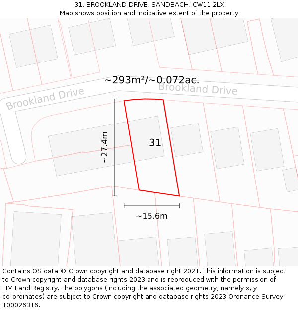 31, BROOKLAND DRIVE, SANDBACH, CW11 2LX: Plot and title map