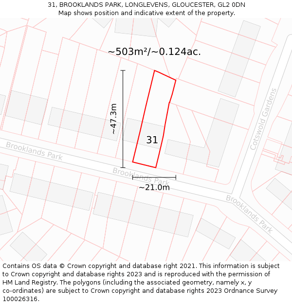 31, BROOKLANDS PARK, LONGLEVENS, GLOUCESTER, GL2 0DN: Plot and title map