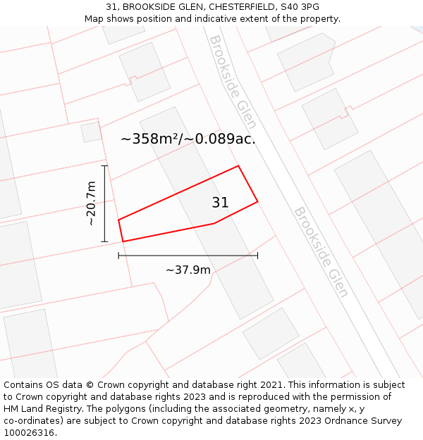 31, BROOKSIDE GLEN, CHESTERFIELD, S40 3PG: Plot and title map