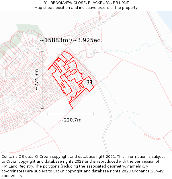 31, BROOKVIEW CLOSE, BLACKBURN, BB1 9NT: Plot and title map
