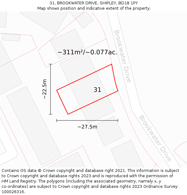 31, BROOKWATER DRIVE, SHIPLEY, BD18 1PY: Plot and title map