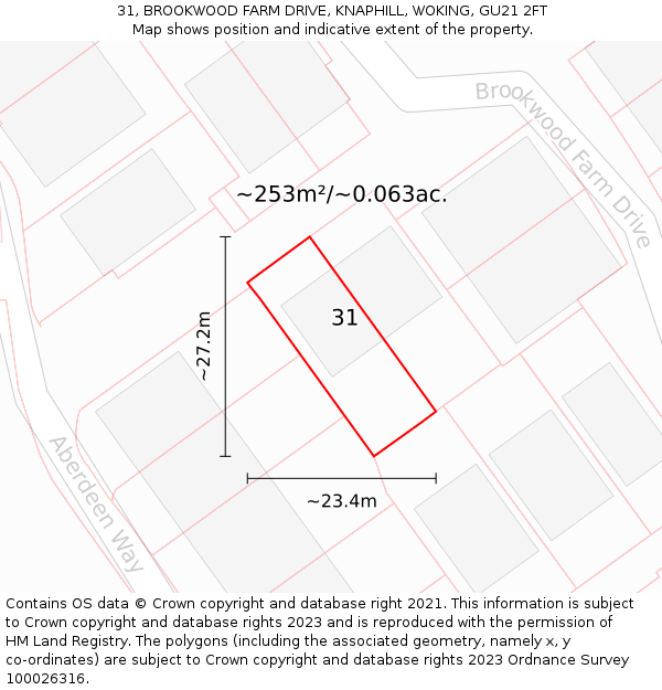 31, BROOKWOOD FARM DRIVE, KNAPHILL, WOKING, GU21 2FT: Plot and title map