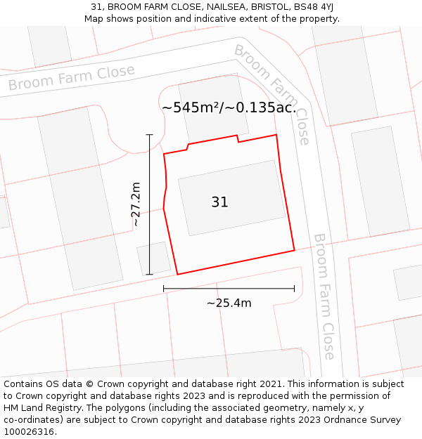 31, BROOM FARM CLOSE, NAILSEA, BRISTOL, BS48 4YJ: Plot and title map