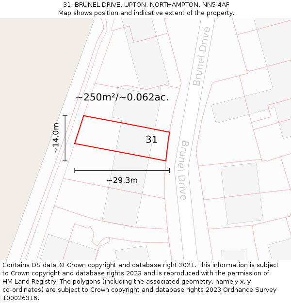 31, BRUNEL DRIVE, UPTON, NORTHAMPTON, NN5 4AF: Plot and title map