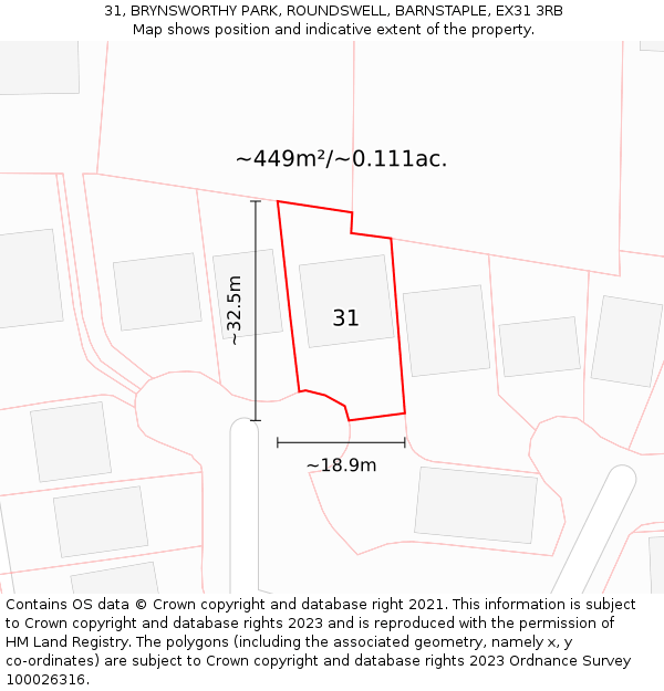 31, BRYNSWORTHY PARK, ROUNDSWELL, BARNSTAPLE, EX31 3RB: Plot and title map