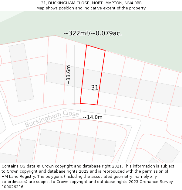 31, BUCKINGHAM CLOSE, NORTHAMPTON, NN4 0RR: Plot and title map