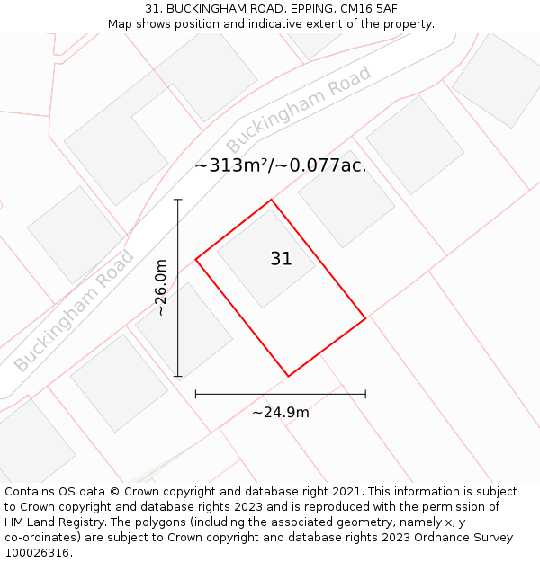 31, BUCKINGHAM ROAD, EPPING, CM16 5AF: Plot and title map
