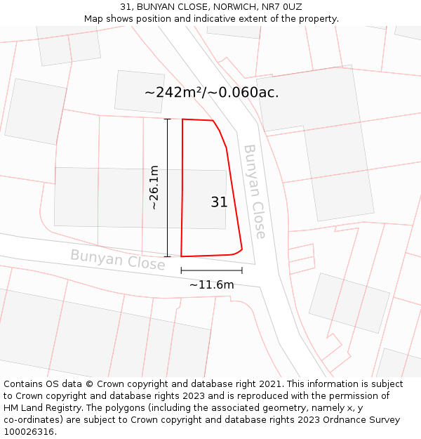 31, BUNYAN CLOSE, NORWICH, NR7 0UZ: Plot and title map