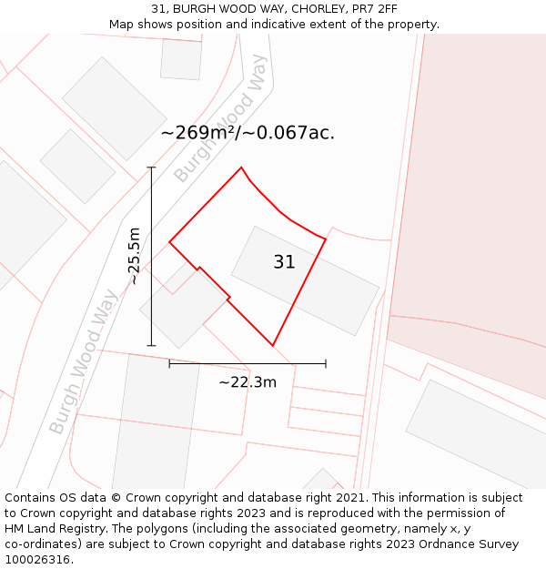 31, BURGH WOOD WAY, CHORLEY, PR7 2FF: Plot and title map