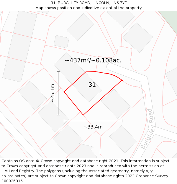 31, BURGHLEY ROAD, LINCOLN, LN6 7YE: Plot and title map