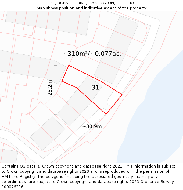 31, BURNET DRIVE, DARLINGTON, DL1 1HQ: Plot and title map