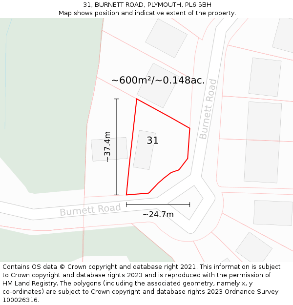 31, BURNETT ROAD, PLYMOUTH, PL6 5BH: Plot and title map