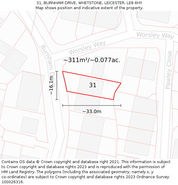 31, BURNHAM DRIVE, WHETSTONE, LEICESTER, LE8 6HY: Plot and title map