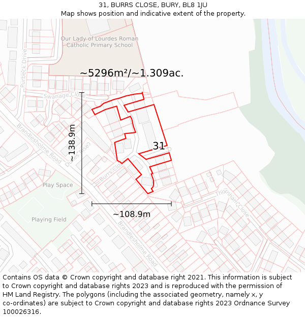 31, BURRS CLOSE, BURY, BL8 1JU: Plot and title map