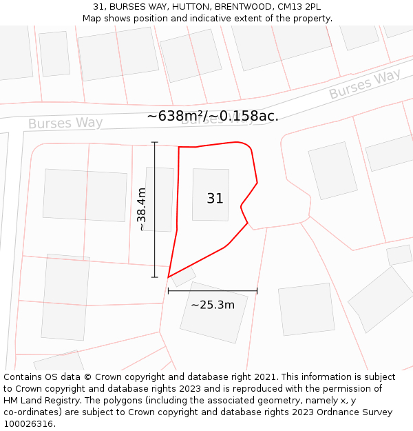 31, BURSES WAY, HUTTON, BRENTWOOD, CM13 2PL: Plot and title map