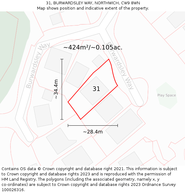 31, BURWARDSLEY WAY, NORTHWICH, CW9 8WN: Plot and title map