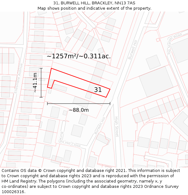 31, BURWELL HILL, BRACKLEY, NN13 7AS: Plot and title map