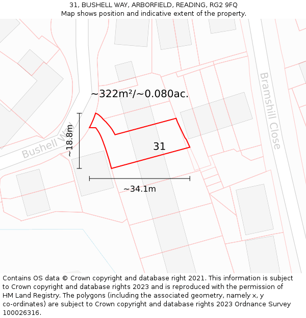 31, BUSHELL WAY, ARBORFIELD, READING, RG2 9FQ: Plot and title map