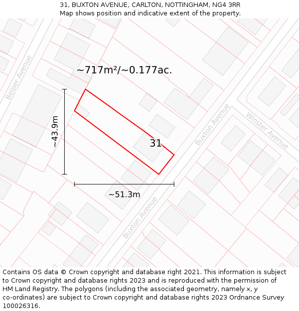 31, BUXTON AVENUE, CARLTON, NOTTINGHAM, NG4 3RR: Plot and title map