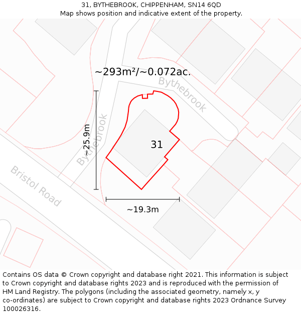 31, BYTHEBROOK, CHIPPENHAM, SN14 6QD: Plot and title map