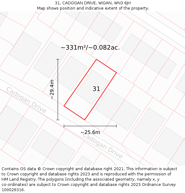 31, CADOGAN DRIVE, WIGAN, WN3 6JH: Plot and title map