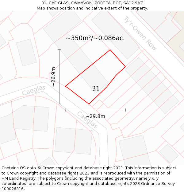 31, CAE GLAS, CWMAVON, PORT TALBOT, SA12 9AZ: Plot and title map