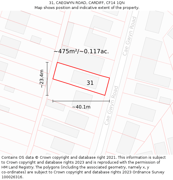 31, CAEGWYN ROAD, CARDIFF, CF14 1QN: Plot and title map