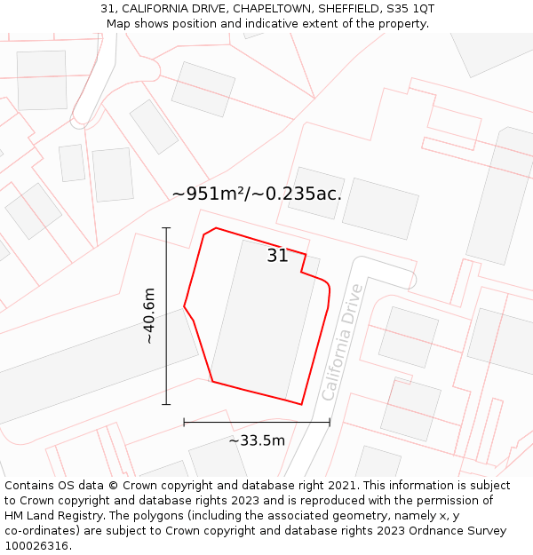 31, CALIFORNIA DRIVE, CHAPELTOWN, SHEFFIELD, S35 1QT: Plot and title map
