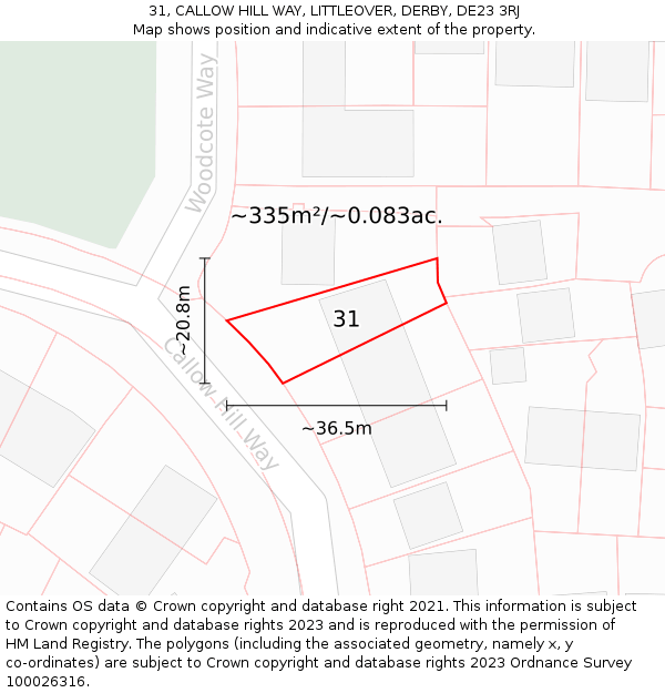 31, CALLOW HILL WAY, LITTLEOVER, DERBY, DE23 3RJ: Plot and title map
