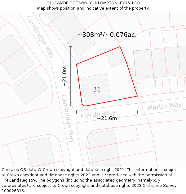 31, CAMBRIDGE WAY, CULLOMPTON, EX15 1GQ: Plot and title map