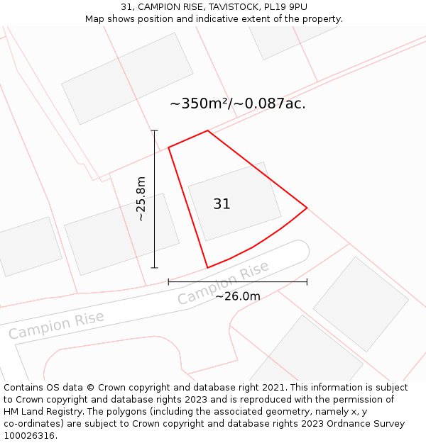 31, CAMPION RISE, TAVISTOCK, PL19 9PU: Plot and title map