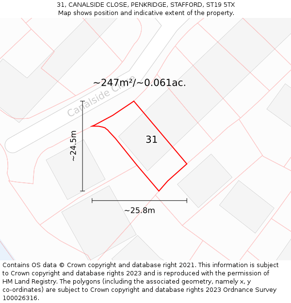 31, CANALSIDE CLOSE, PENKRIDGE, STAFFORD, ST19 5TX: Plot and title map