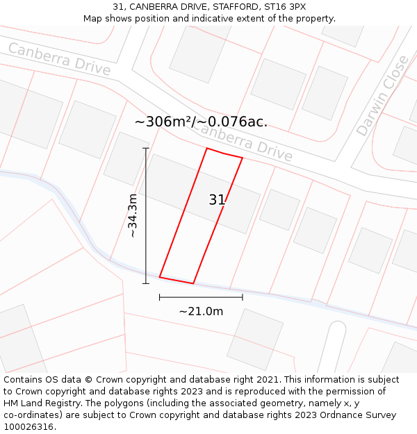 31, CANBERRA DRIVE, STAFFORD, ST16 3PX: Plot and title map