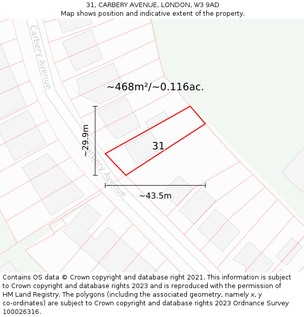 31, CARBERY AVENUE, LONDON, W3 9AD: Plot and title map