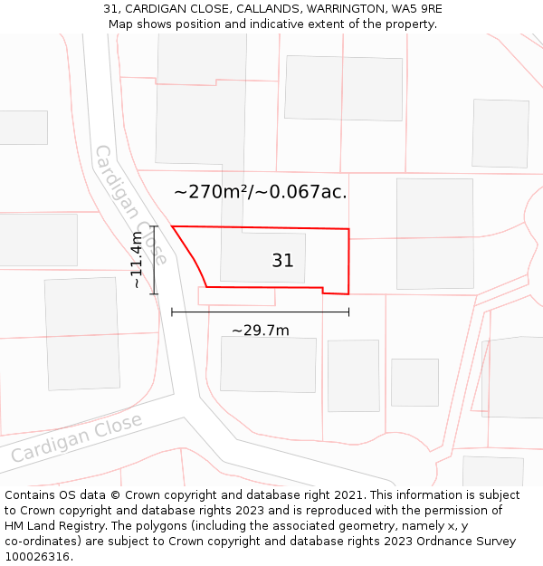 31, CARDIGAN CLOSE, CALLANDS, WARRINGTON, WA5 9RE: Plot and title map
