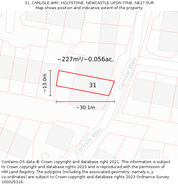 31, CARLISLE WAY, HOLYSTONE, NEWCASTLE UPON TYNE, NE27 0UR: Plot and title map