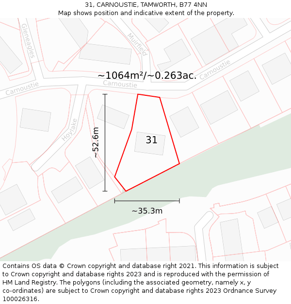 31, CARNOUSTIE, TAMWORTH, B77 4NN: Plot and title map
