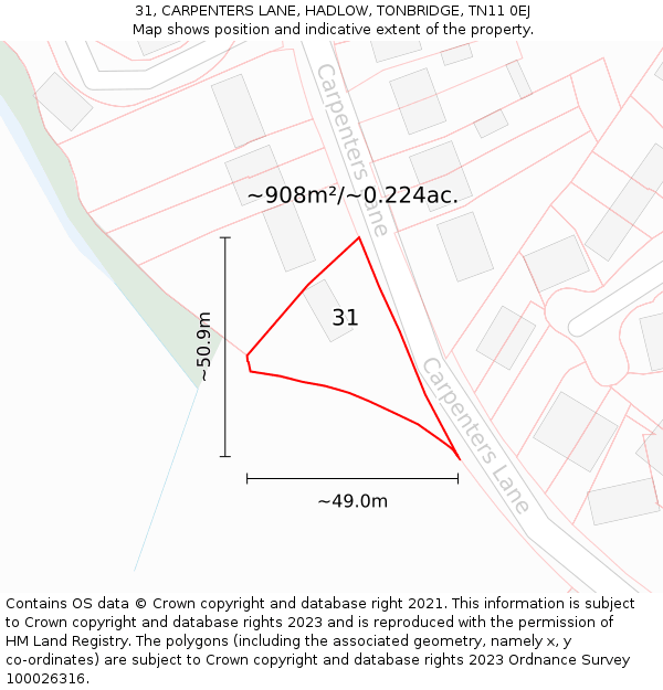 31, CARPENTERS LANE, HADLOW, TONBRIDGE, TN11 0EJ: Plot and title map