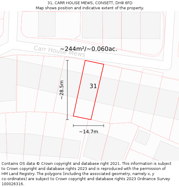 31, CARR HOUSE MEWS, CONSETT, DH8 6FD: Plot and title map