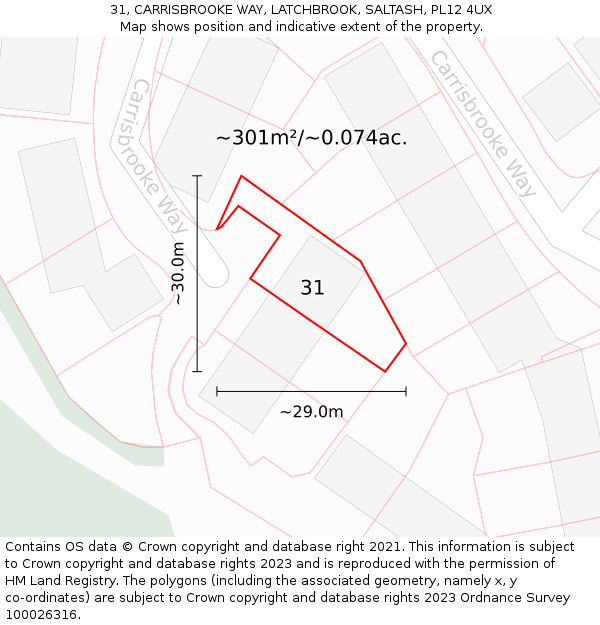 31, CARRISBROOKE WAY, LATCHBROOK, SALTASH, PL12 4UX: Plot and title map
