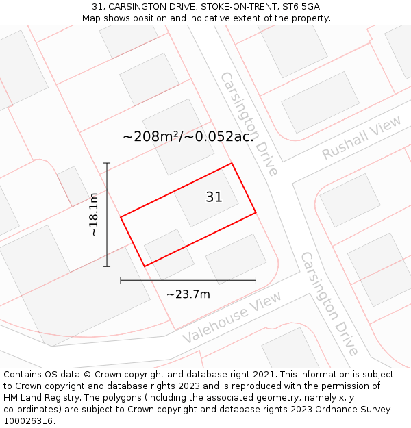 31, CARSINGTON DRIVE, STOKE-ON-TRENT, ST6 5GA: Plot and title map