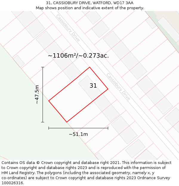31, CASSIOBURY DRIVE, WATFORD, WD17 3AA: Plot and title map