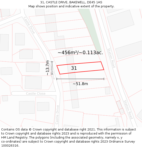 31, CASTLE DRIVE, BAKEWELL, DE45 1AS: Plot and title map